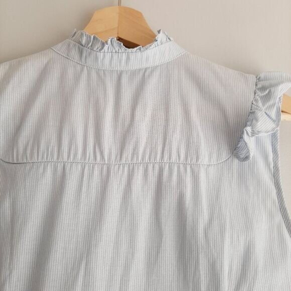 NAF NAF France Ruffle Bib Collar Sleeveless Button Down Stripped Blouse Sz L - Picture 10 of 11